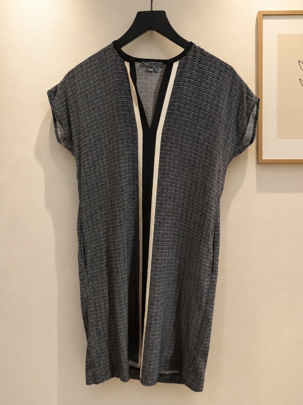 Vince Black and Ivory Patterned silk dress